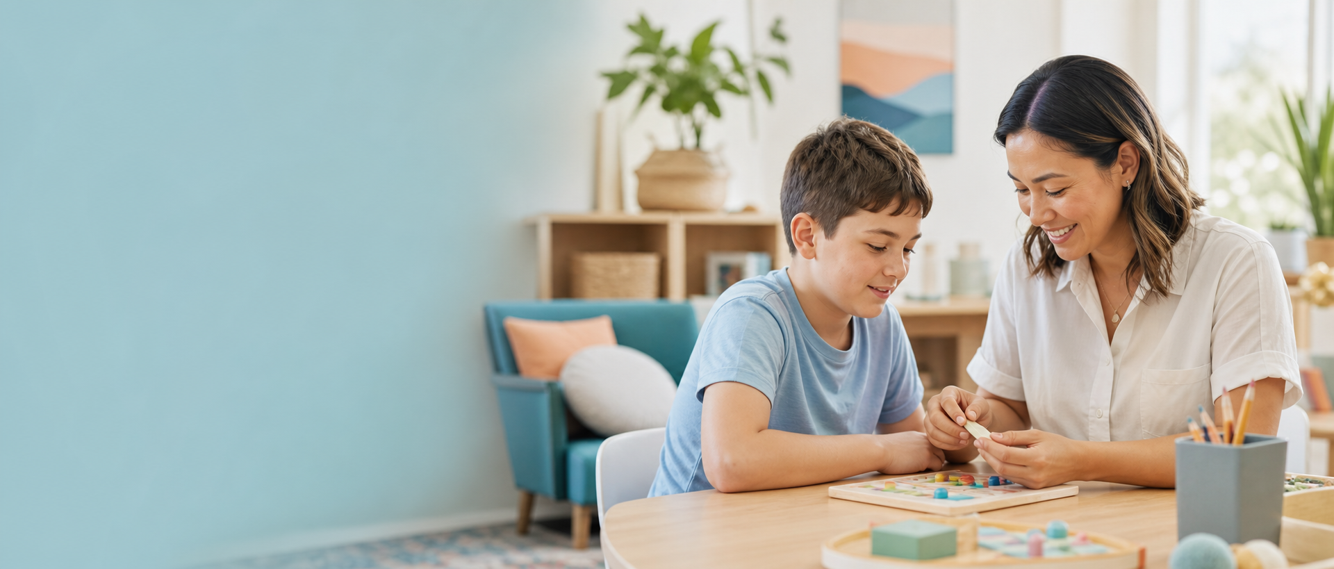 Speech Pathologist supporting a child with communication activities